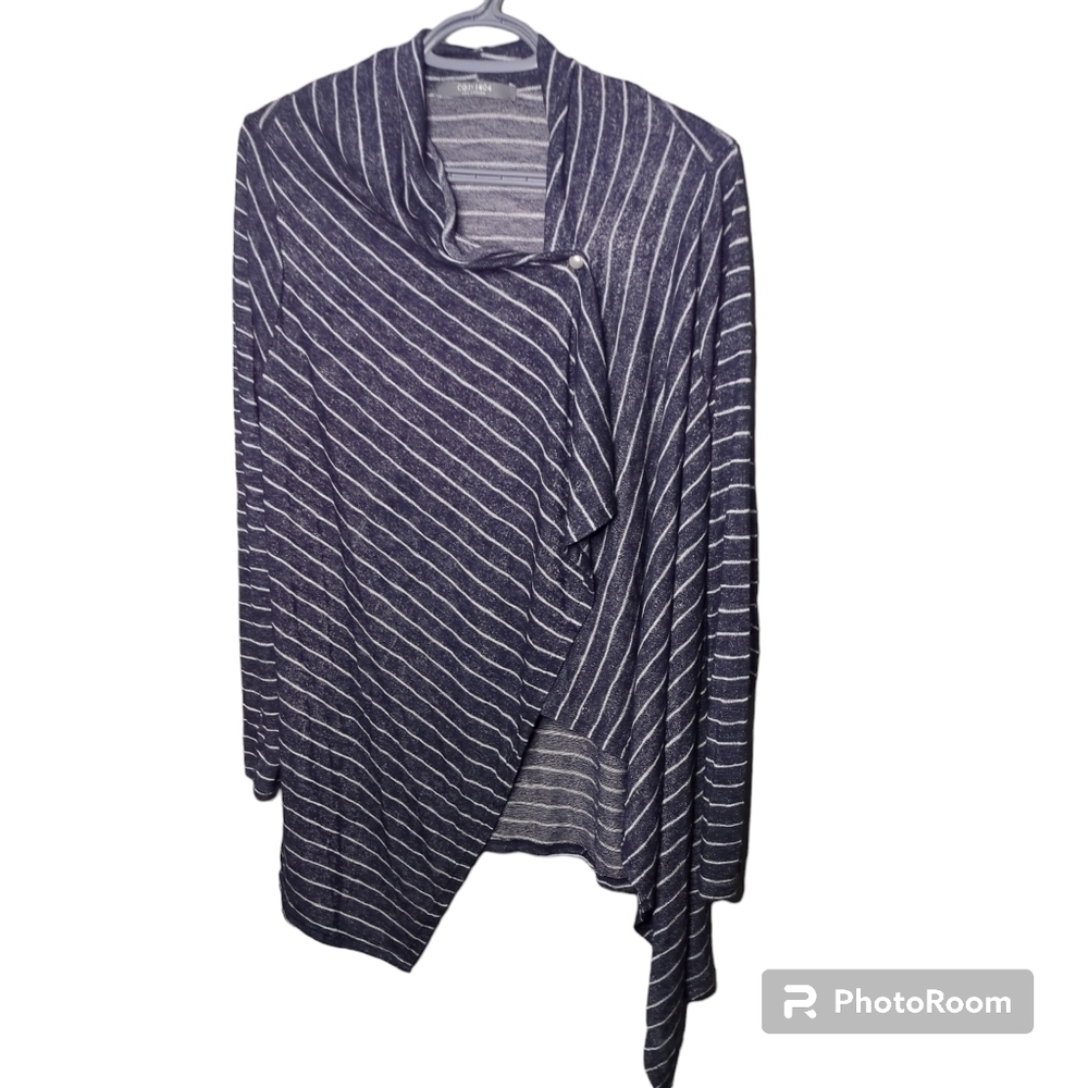 Coin 1804 Los Angeles Striped‎ Button Closure Asymmetrical Cardigan Lg